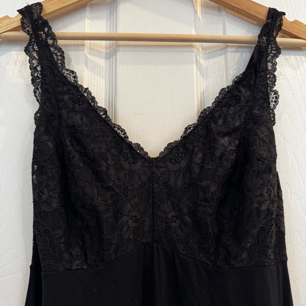 Felina Black Modal Lace Slip Dress Size Large Soft Stretch Lingerie Midi Chemise - Picture 3 of 9